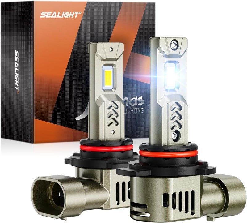 SEALIGHT لمبات LED L2S 9012، 10X أكثر سطوعًا 6500K أبيض بارد 9012 HIR2 لمبة مصابيح أمامية LED مع مروحة، حجم هالوجين مصغر 1:1، توصيل وتشغيل، عبوة من 2 - Image 1